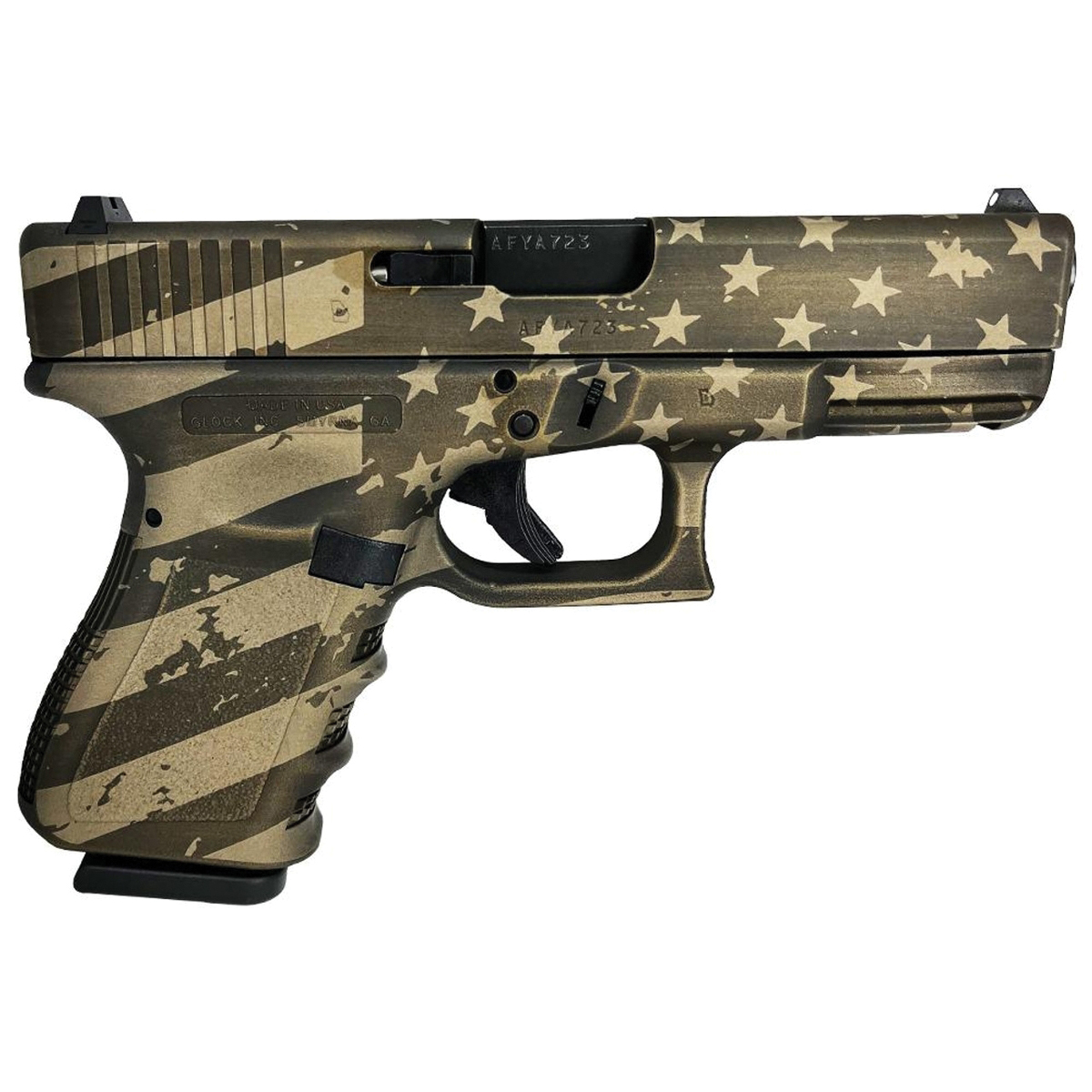 Glock G19 Gen 3 Custom USA Flag Distressed Compact 9mm 4.02" 15rds, Distressed Burnt Bronze - Glock
