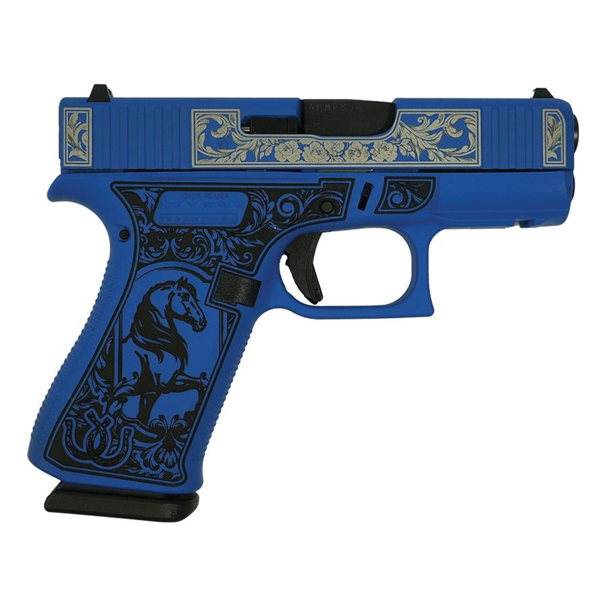 Glock G43X Custom Glock & Horses Subcompact 9mm 3.41" 10rds, Blue - Glock