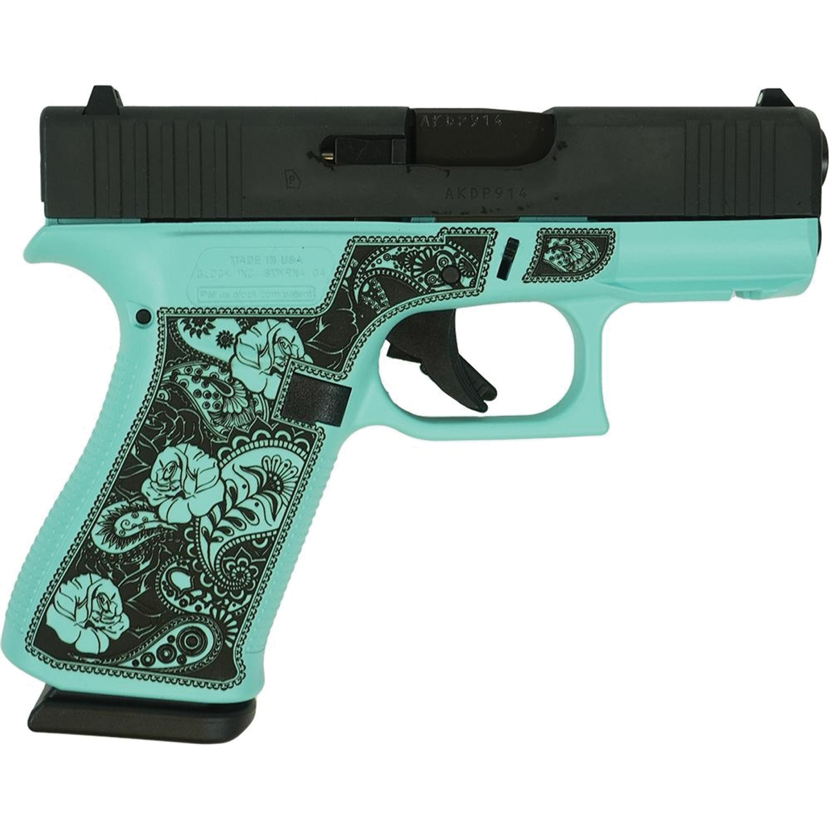 Glock G43X Robin's Egg Blue Rose Subcompact 9mm 3.41" 10rds, Robin's Egg Blue - Glock