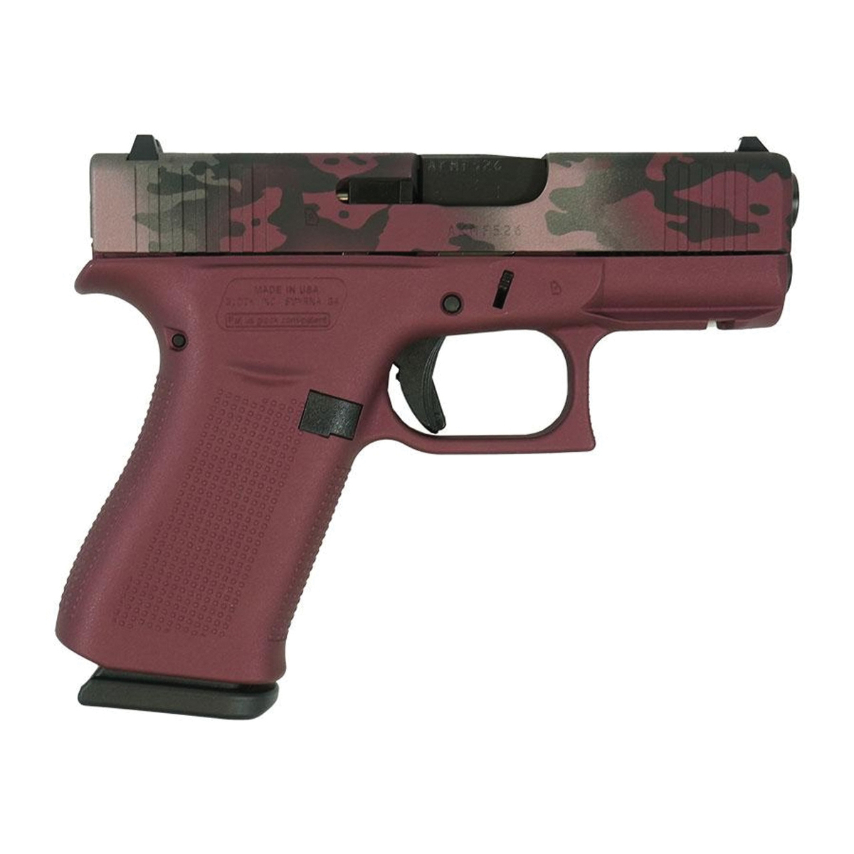 Glock G43X Dark Pink/Camo Subcompact 9mm 3.41" 10rds, Dark Pink - Glock
