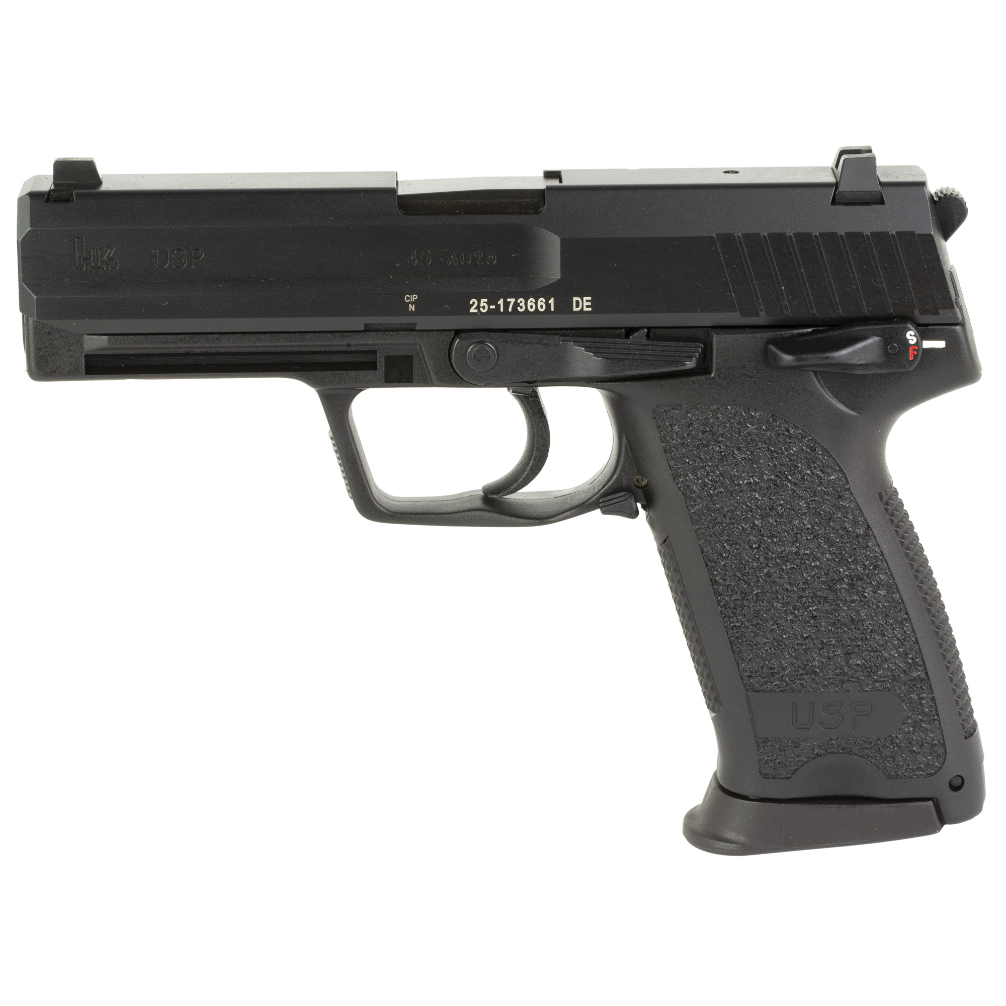 HK USP .45 ACP Pistol, 4.41" Barrel, Night Sights, Black - 81000325 - H&K