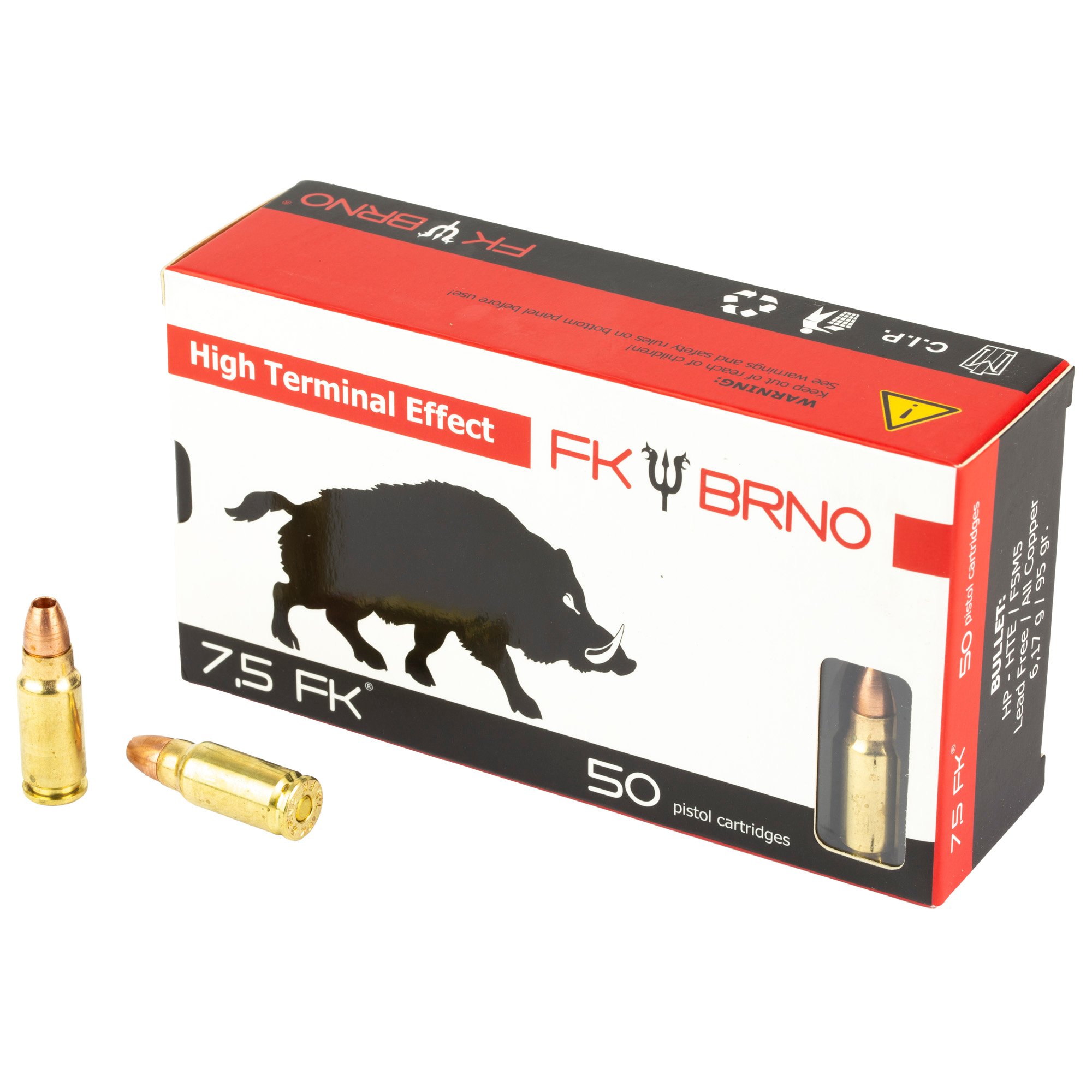 FK BRNO F5 7.5 FK Ammunition, 50 Rounds Hollow Point 95gr - FKAMMOF550 - Fk Brno