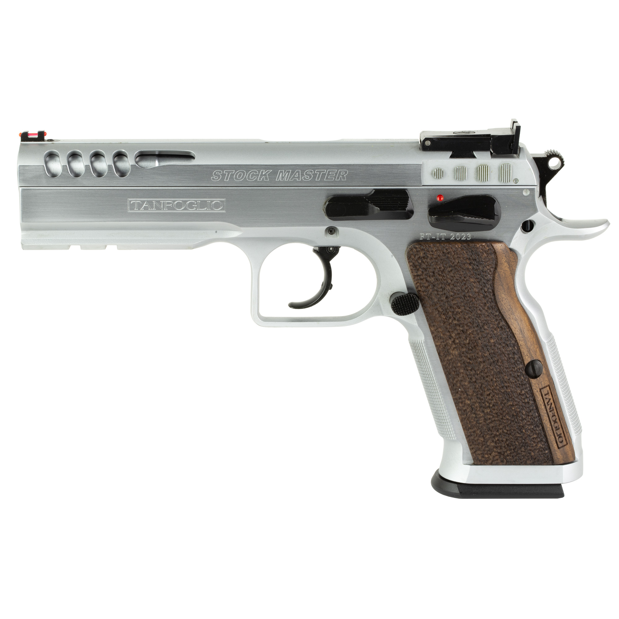Tanfoglio Stock 10mm Pistol, 4.75" Barrel, Adjustable Sights, Silver - TFSTOCKM10 - Tanfoglio