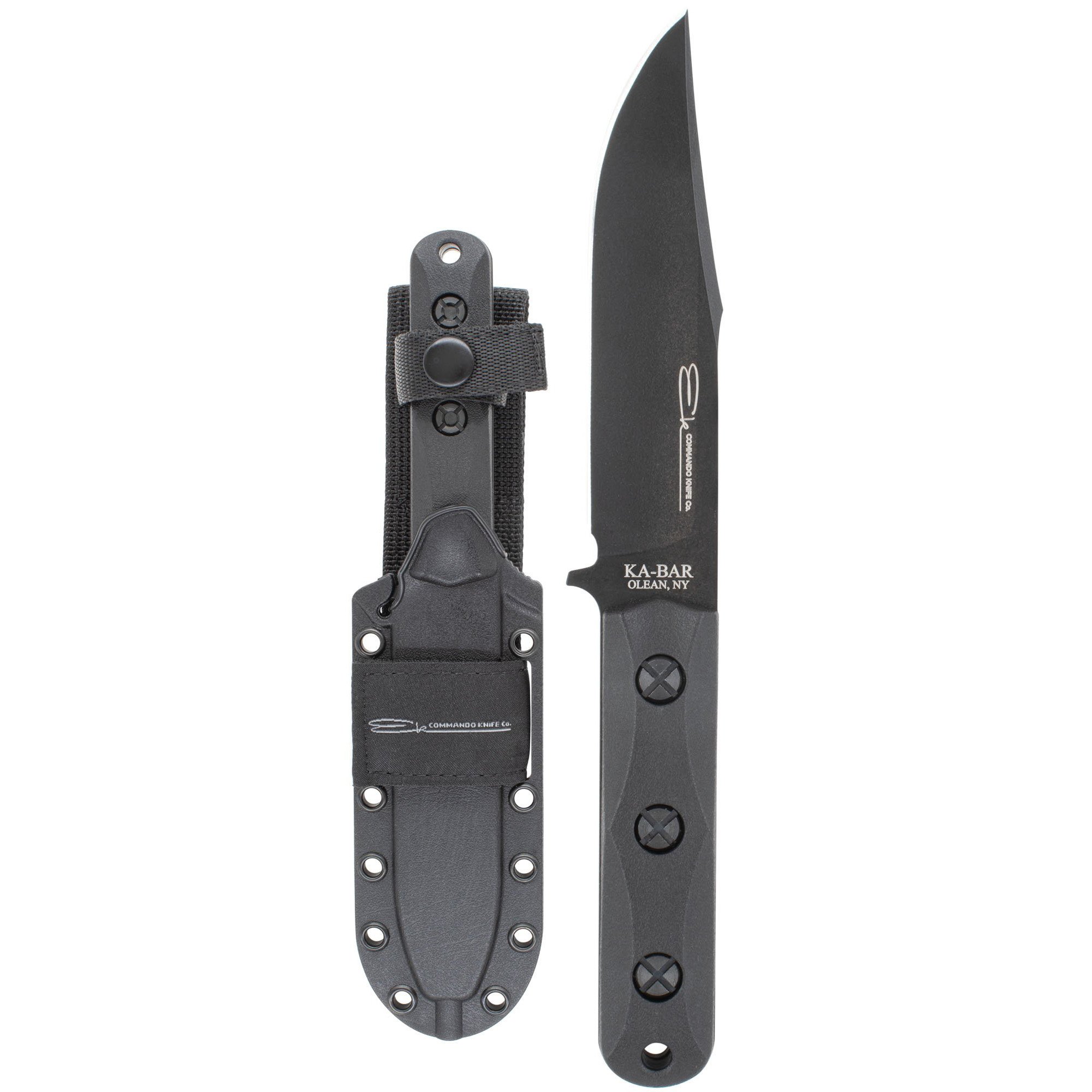 KA-BAR EK Short Clip Point 4.25" Clip Point Fixed Blade Knife, Black - EK50 - Ka-Bar