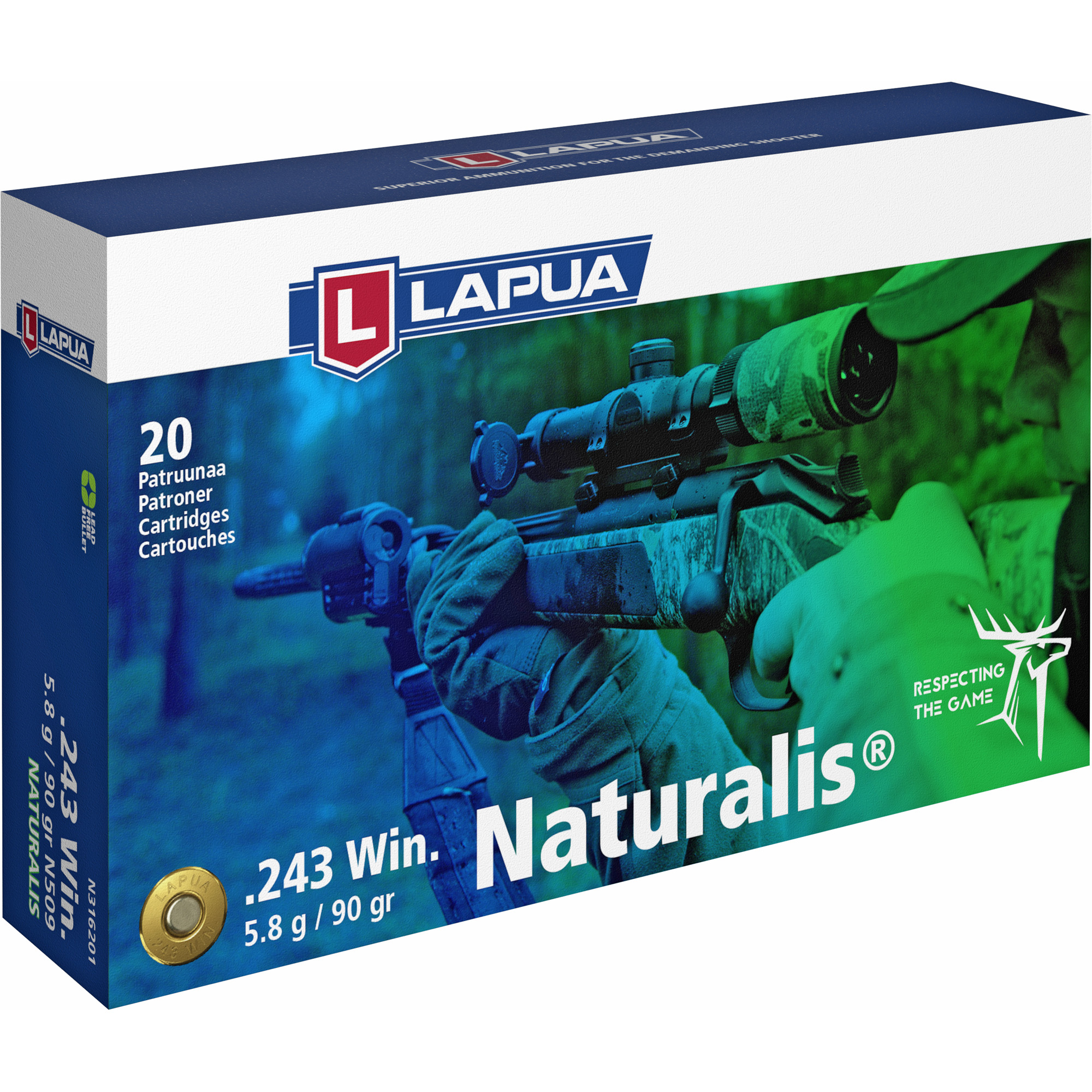 Lapua .243 Winchester Ammunition, 20 Rounds FMJ 90Gr - 4316052 - Lapua