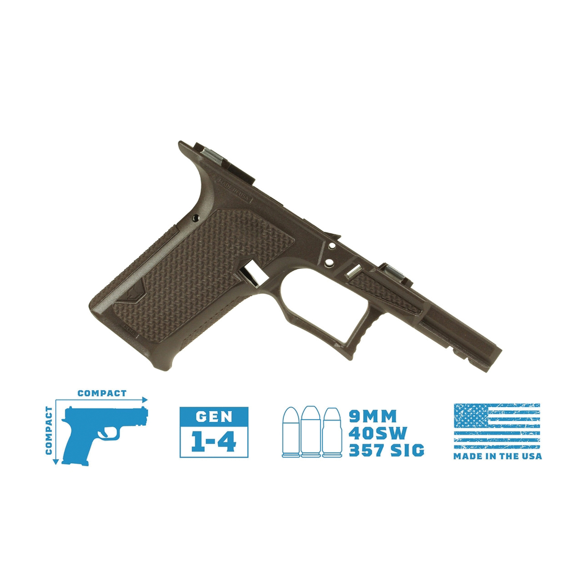 Lone Wolf Dusk 19 CCS Compact/Compact Textured Frame Bare Fits Glock Gen 3-4 G19, Brown - Lone Wolf