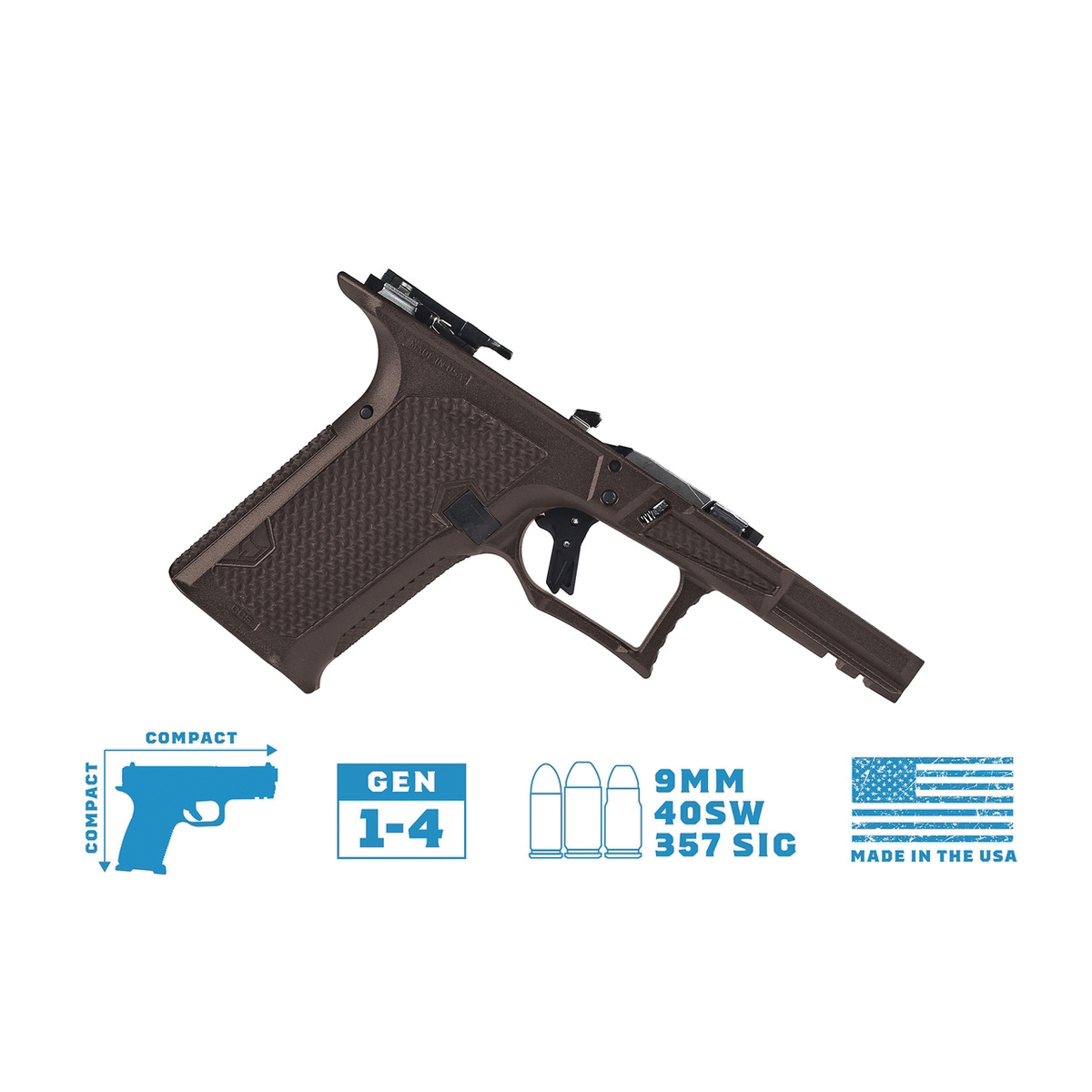 Lone Wolf Dusk 19 CCS Compact/Compact Textured Frame Built Fits Glock Gen 3-4 G19, Brown - Lone Wolf
