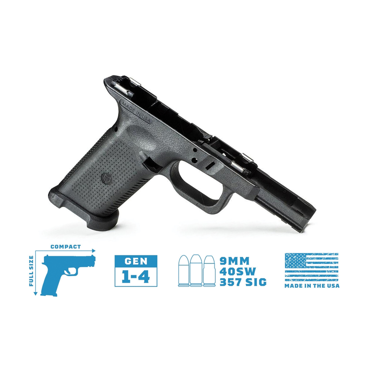 Lone Wolf TWC Compact/Full Textured Frame Bare Fits Glock Gen 3-4 G19/G23/G32/G38, Black - Lone Wolf