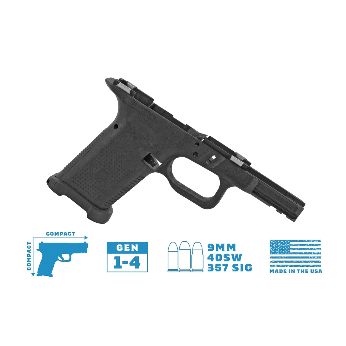 Lone Wolf TWC Compact/Compact Textured Frame Bare Fits Glock Gen 3-4 G19/G23/G32/G38, Black