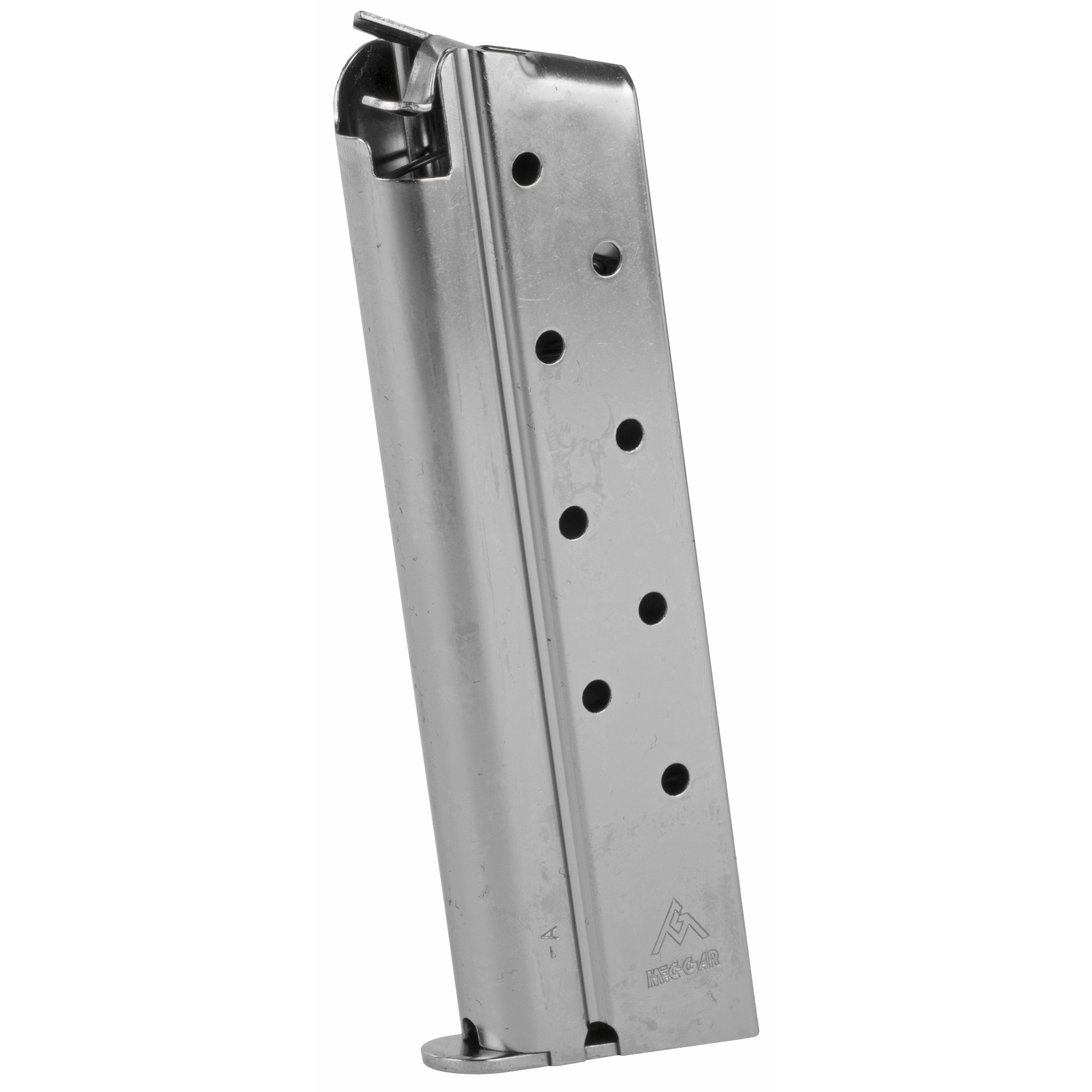 Mecgar Magazine, 38 Super, 9 Rounds, Fits 1911, Nickel Finish - Mec-Gar