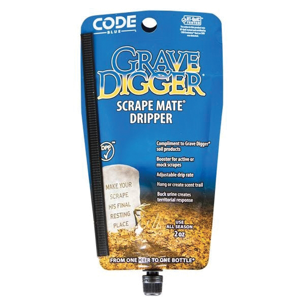 Code Blue Grave Digger Scrape Mate Doe Estrous Urine, 2 fl oz Plastic Dripper Bag - Moultrie
