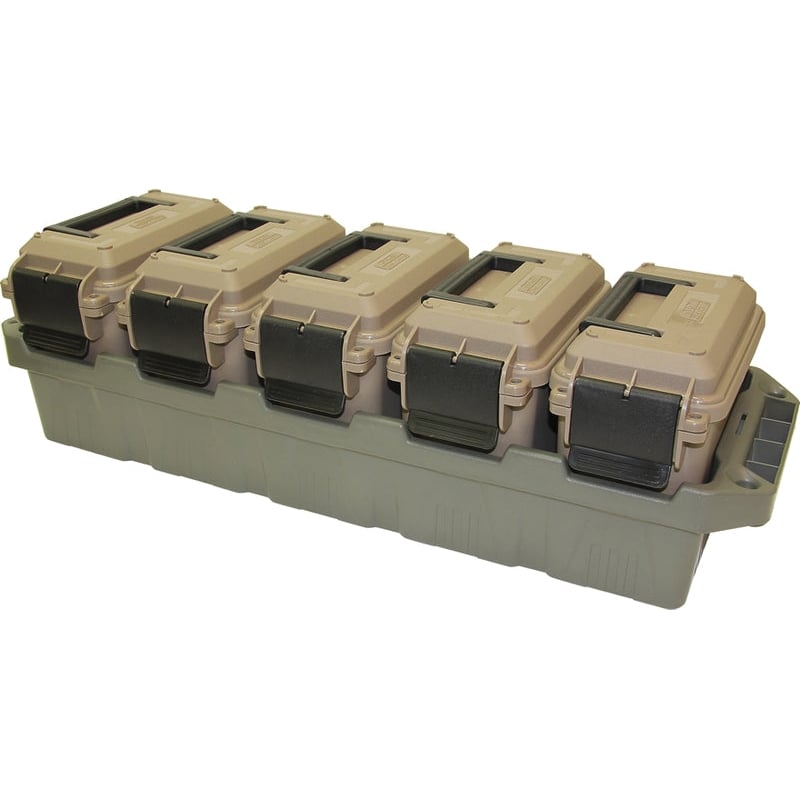 MTM Case Gard .223 Cal/.45 ACP 5-Can Mini Ammo Crate, Dark Earth/Army Green - Mtm Case Gard