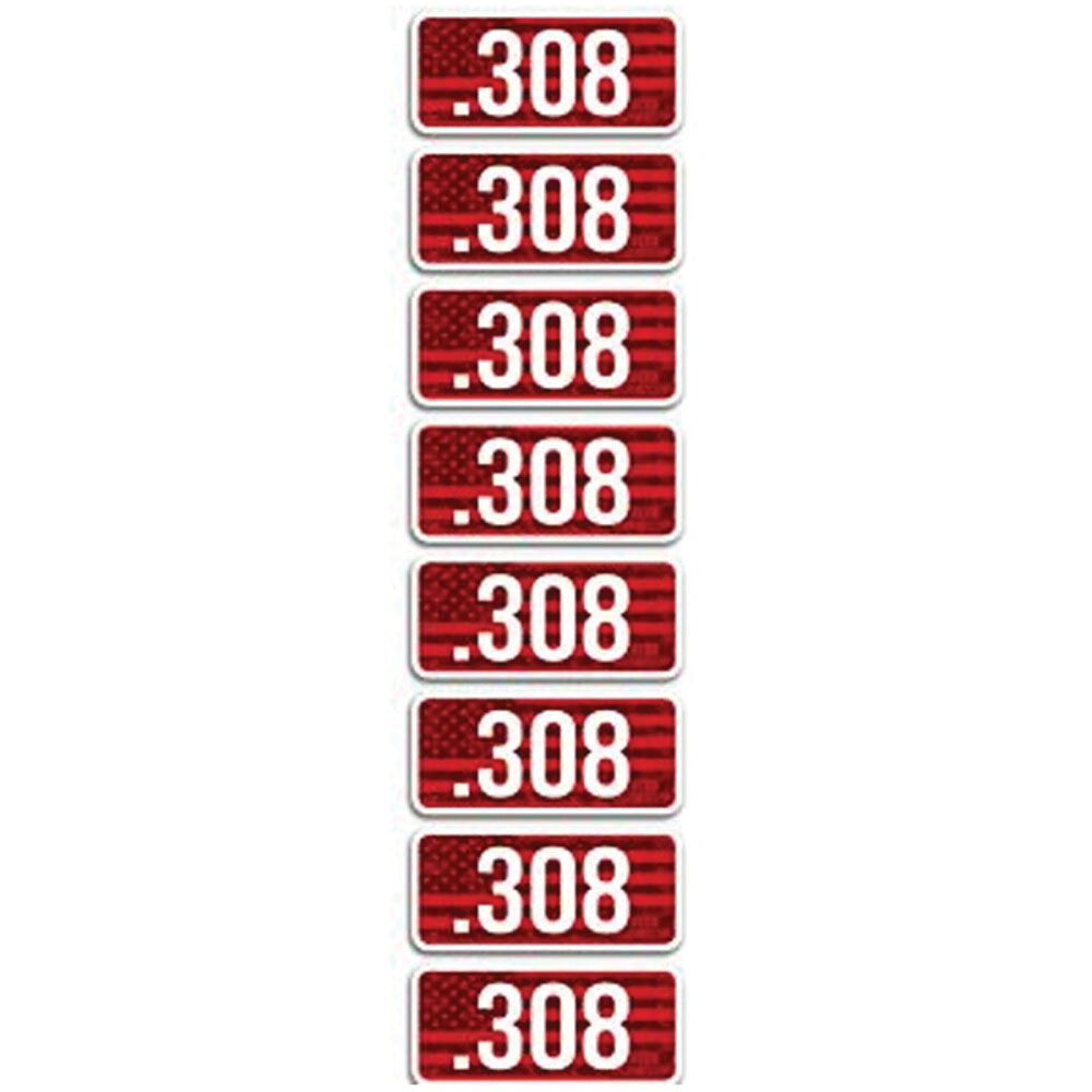 MTM Case Gard .308 Cal 2.25" L Ammo Caliber Label, Red/White Pack of 8 - Mtm Case Gard