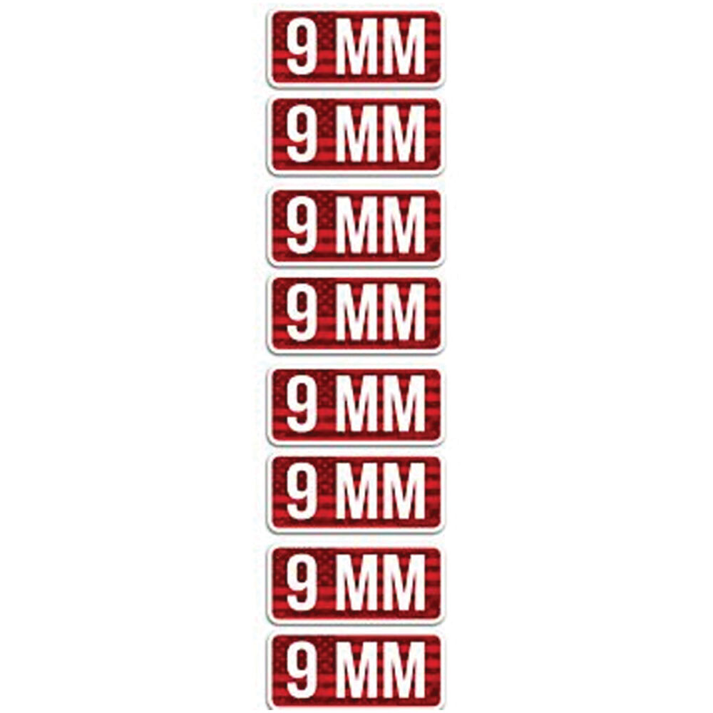 MTM Case Gard 9mm 2.25" L Ammo Caliber Label, Red/White Pack of 8 - Mtm Case Gard