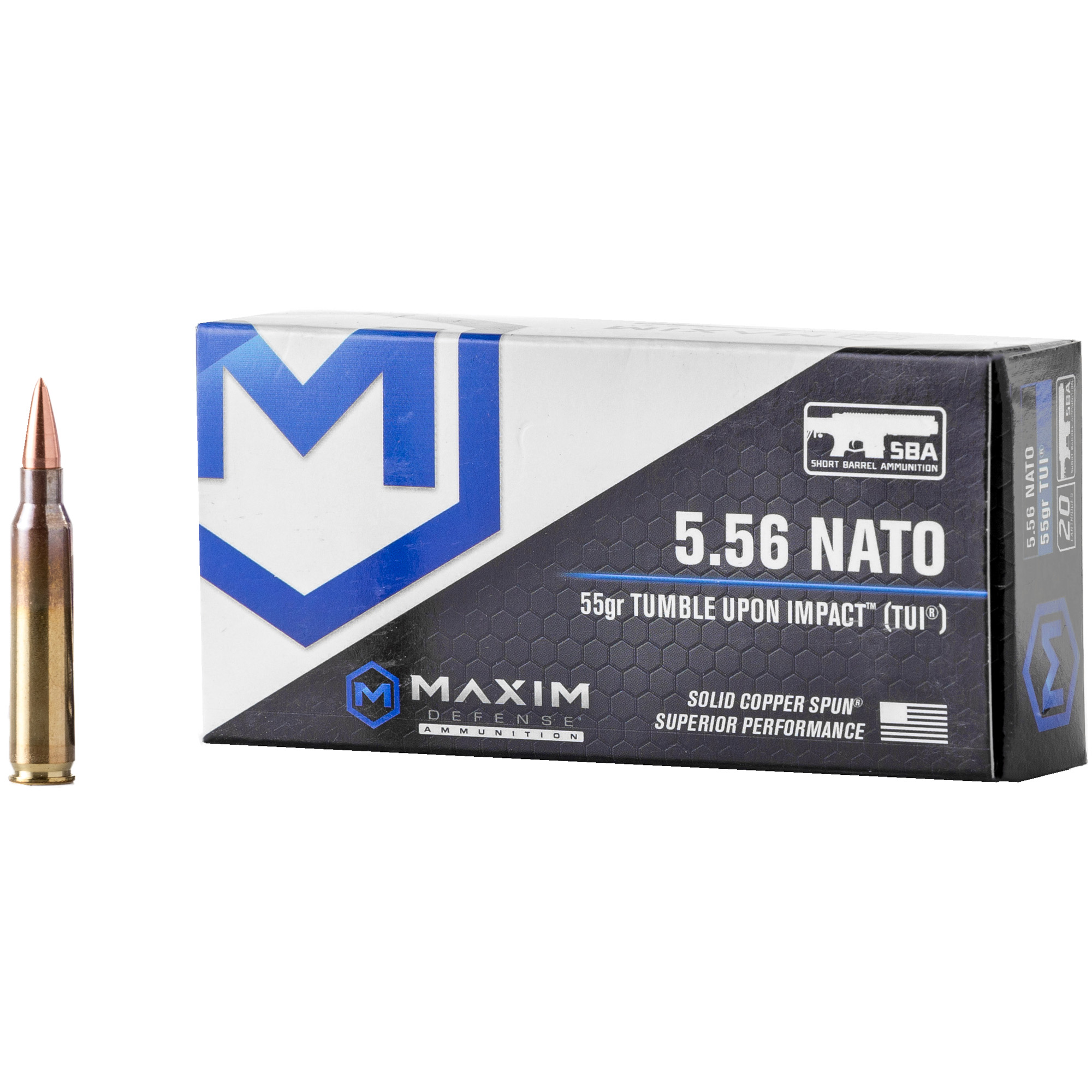 Maxim Defense 5.56x45mm Ammunition, 20 Rounds Solid Copper 55Gr - MXM49000 - Maxim Defense