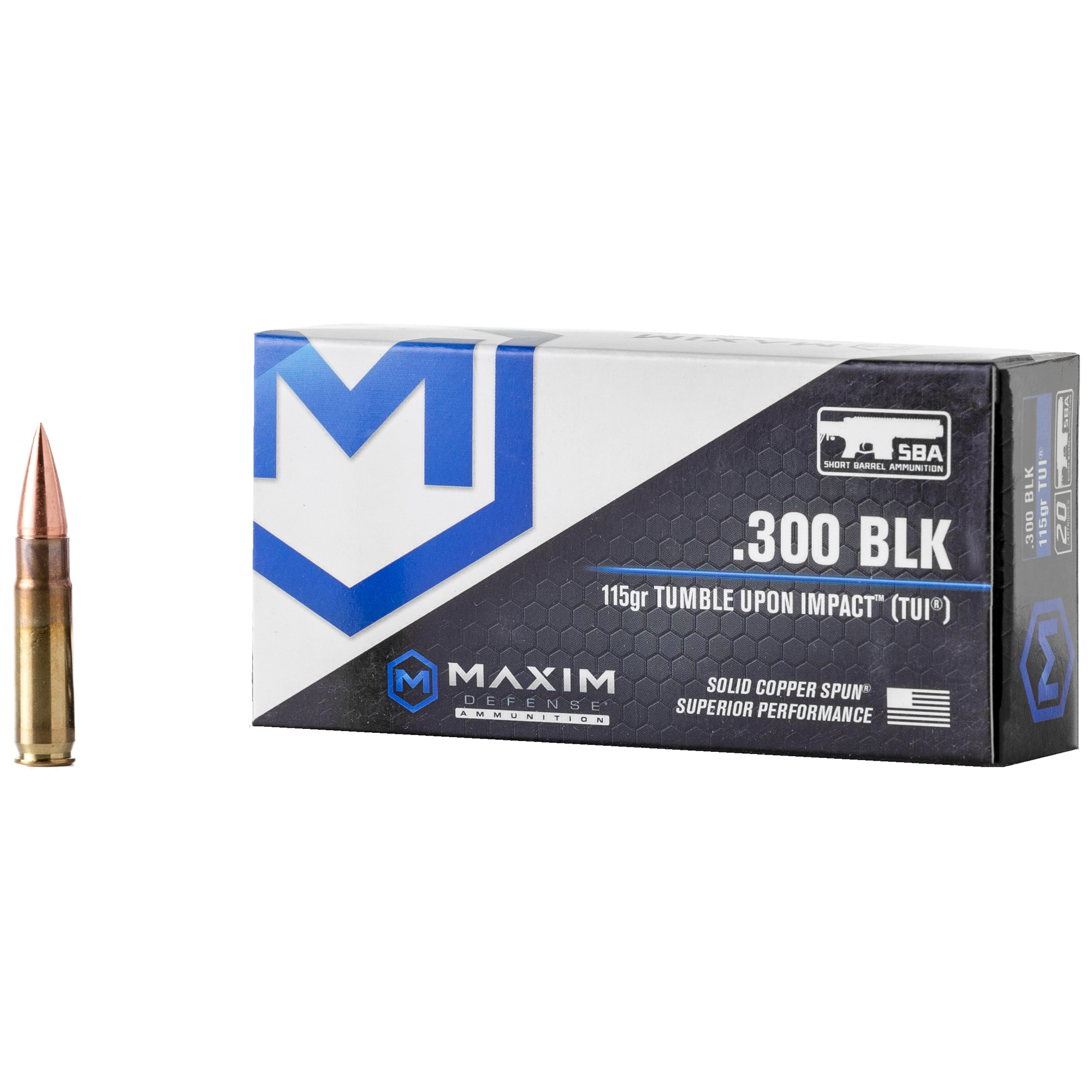 Maxim Defense .300 AAC Blackout Ammunition, 20 Rounds Solid Copper 115Gr - MXM49004 - Maxim Defense