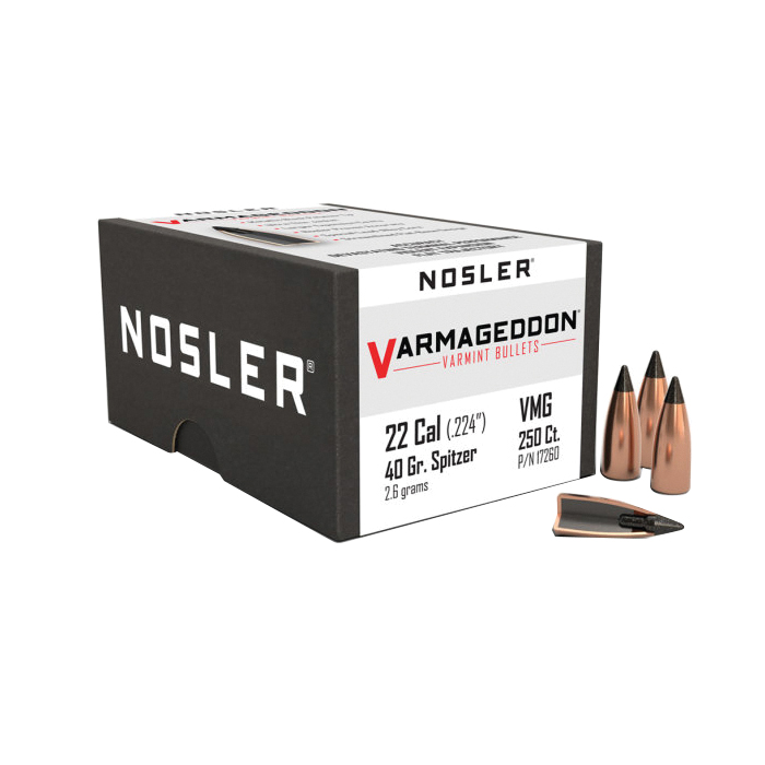 Nosler Varmageddon .22 Cal JPT FB Rifle Bullet, 40 gr 0.224" 250rds - Nosler