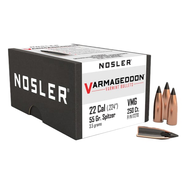 Nosler Varmageddon .22 Cal JPT FB Rifle Bullet, 55 gr 0.224" 250rds - Nosler