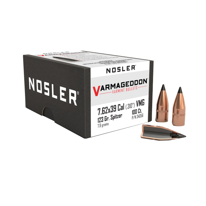 Nosler Varmageddon 7.62x39mm JPT FB Rifle Bullet, 123 gr 0.310" 100rds - Nosler