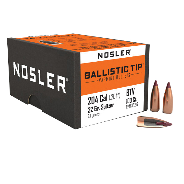 Nosler Nosler Ballistic Tip Varmint .204 Cal JBTBT Rifle Bullet, 32 gr 0.204" 100rds