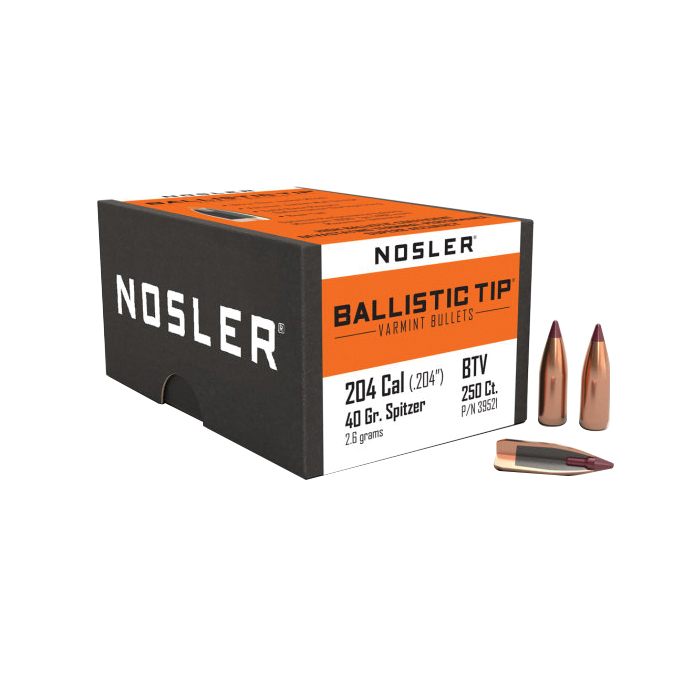 Nosler Ballistic Tip Varmint .204 Cal JBTBT Rifle Bullet, 40 gr 0.204" 250rds - Nosler