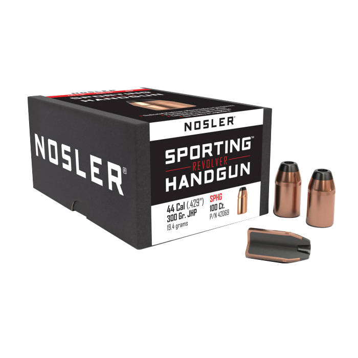 Nosler Sporting Handgun .44 Cal JHP FB Revolver Bullet, 300 gr 0.429" 100rds - Nosler