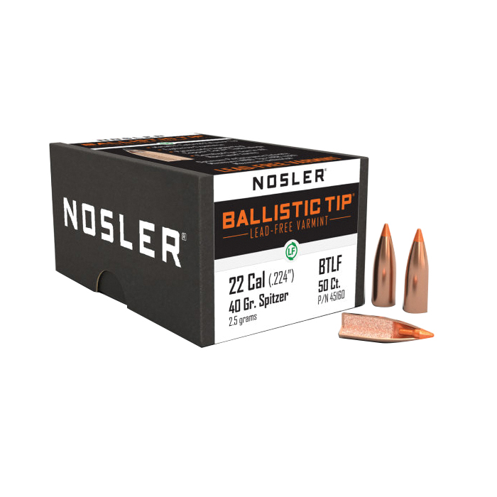 Nosler Ballistic Tip Lead-Free .22 Cal BTCJ Rifle Bullet, 40 gr 0.224" 100rds - Nosler