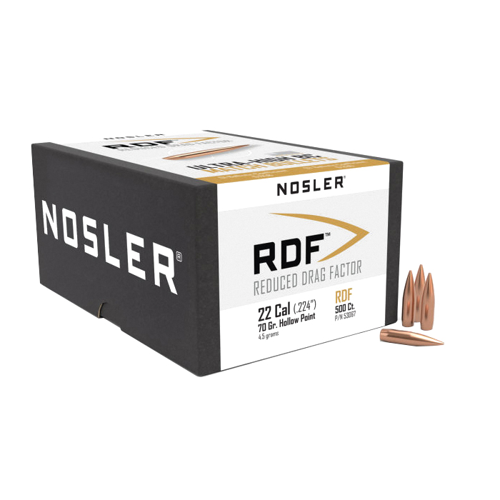 Nosler RDF .22 Cal HPBT Rifle Bullet, 70 gr 0.224" 500rds - Nosler