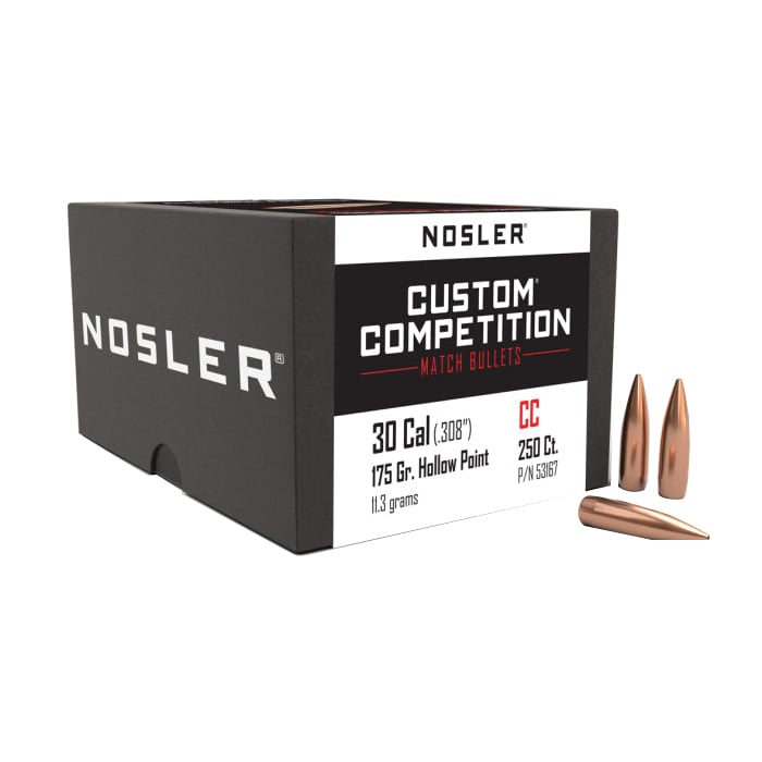 Nosler Custom Competition .30 Cal JHPBT Rifle Bullet, 175 gr 0.308" 250rds - Nosler
