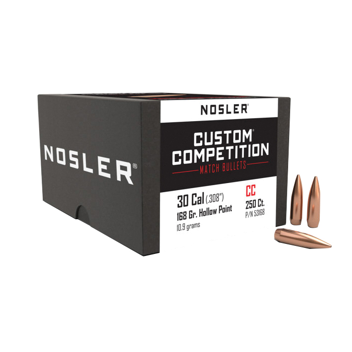 Nosler Custom Competition .30 Cal JHPBT Rifle Bullet, 168 gr 0.308" 250rds - Nosler