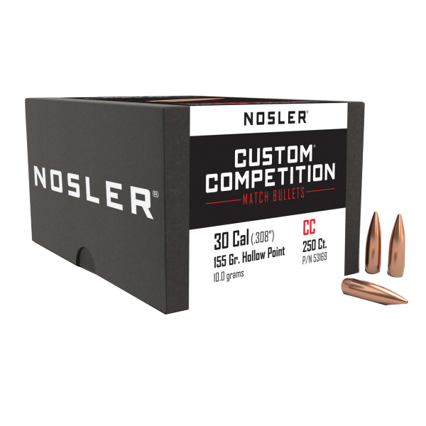 Nosler Custom Competition .30 Cal JHPBT Rifle Bullet, 155 gr 0.308" 250rds - Nosler