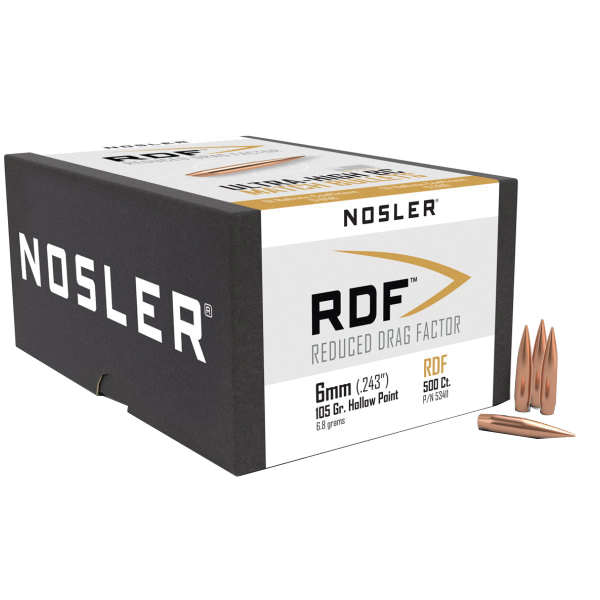 Nosler RDF 6mm HPBT Rifle Bullet, 105 gr 0.243" 500rds - Nosler
