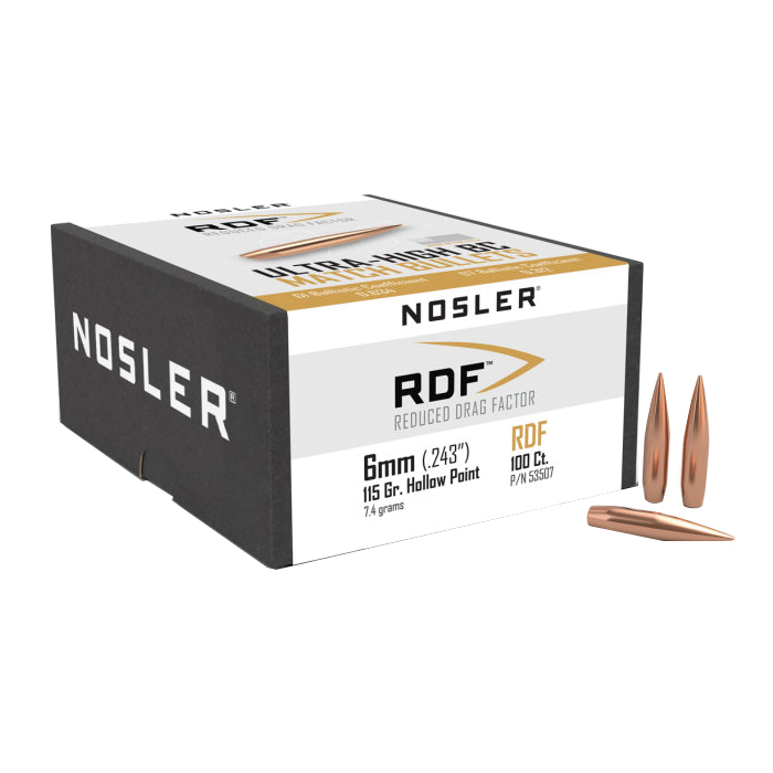 Nosler RDF 6mm HPBT Rifle Bullet, 115 gr 0.243" 100rds - Nosler