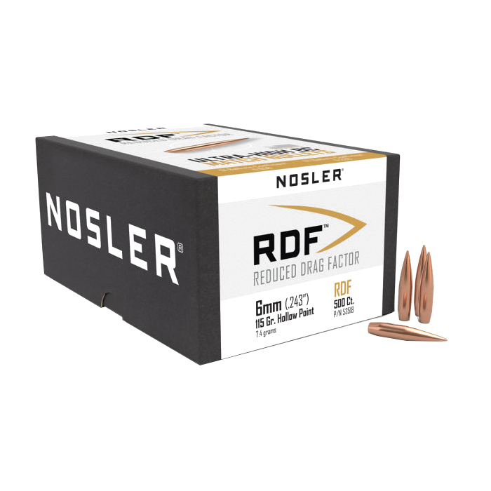 Nosler RDF 6mm HPBT Rifle Bullet, 115 gr 0.243" 500rds - Nosler