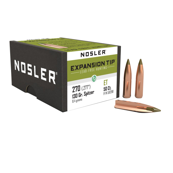 Nosler Expansion Tip .270 Cal CBTPT Rifle Bullet, 130 gr 0.277" 50rds - Nosler