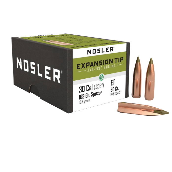 Nosler Expansion Tip .30 Cal CBTPT Rifle Bullet, 168 gr 0.308" 50rds - Nosler