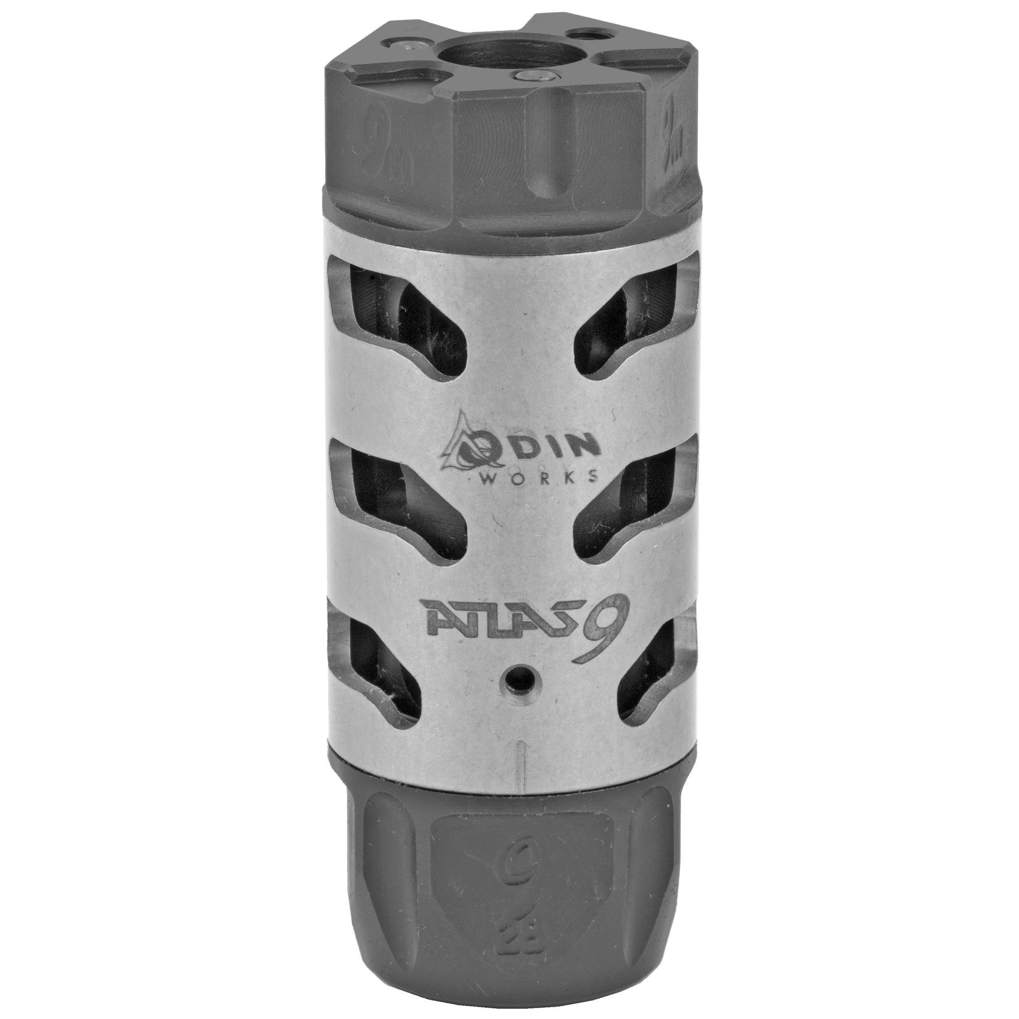 Odin Works Atlas 9, Muzzle Brake, 9mm, 1/2-28 Threaded, Stainless Steel - Odin Works