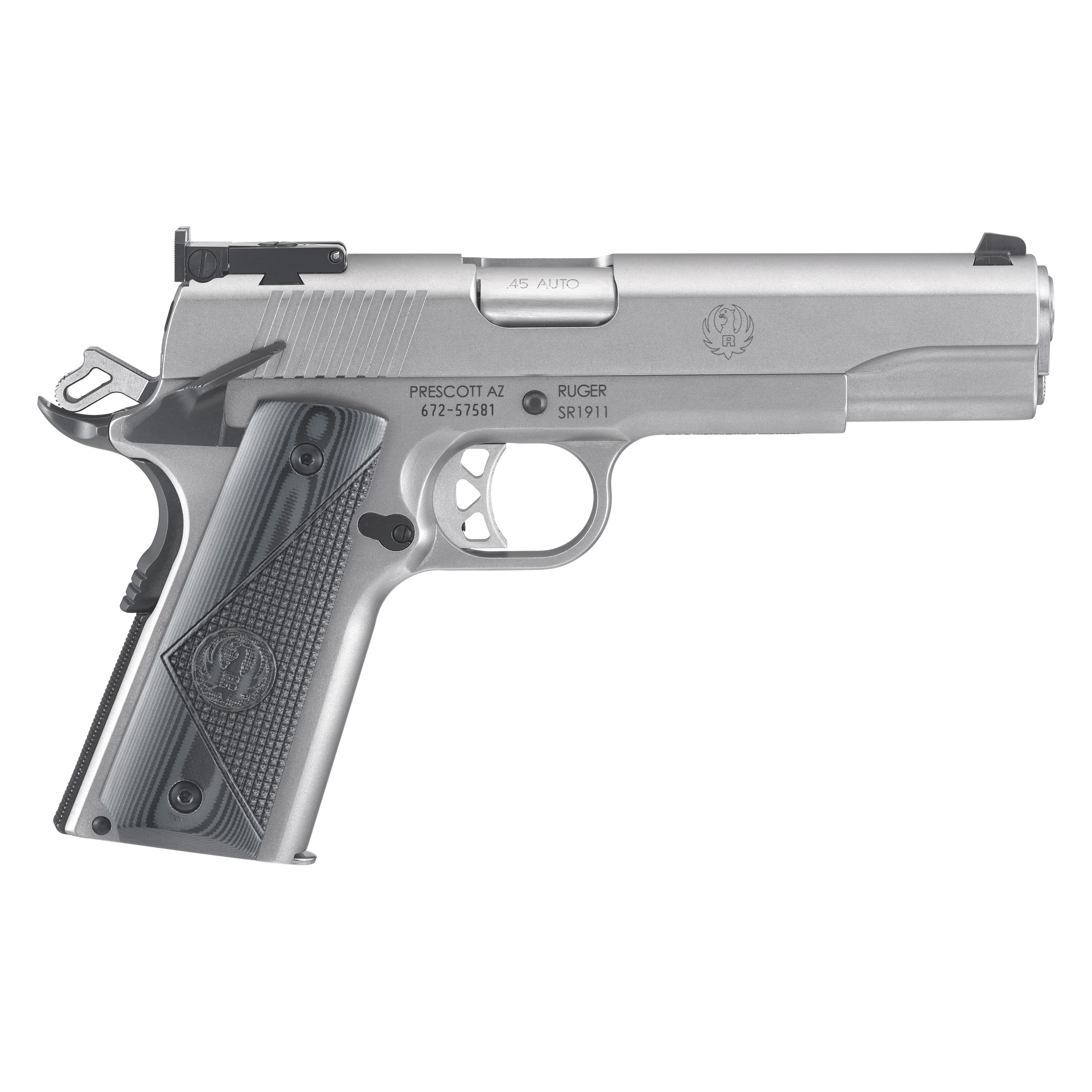 Ruger .45 ACP 1911 Pistol, 5" Barrel, Adjustable Sights, Silver - 6736 - Ruger