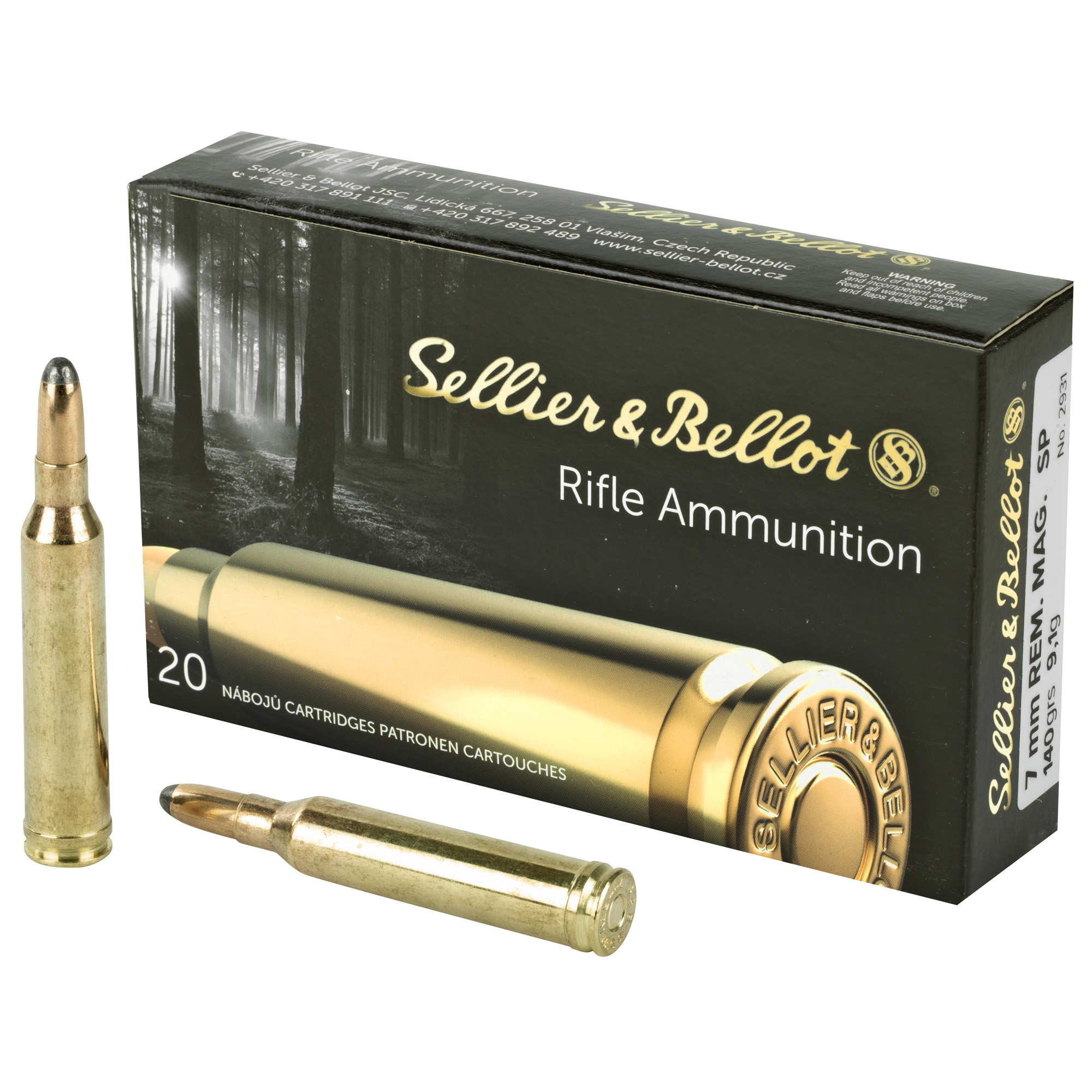 Sellier & Bellot Rifle 7mm Remington Mag Ammunition, 20 Rounds Soft Point 140Gr - SB7B - Sellier & Bellot Ammunition