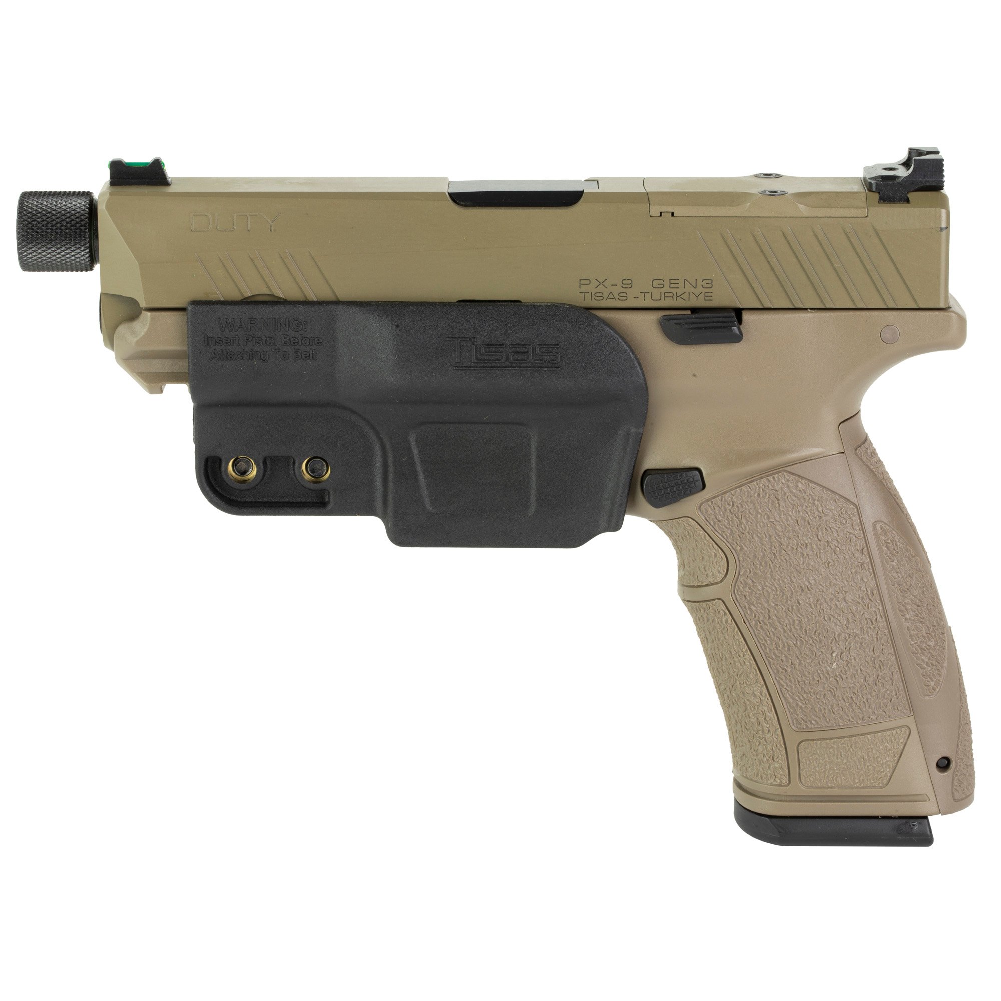 SDS PX-9 Gen 3 Duty 9mm Pistol, 4.69" Barrel, Fiber Optic Front Sights, FDE - PX9DTHFDE10 - Sds Imports