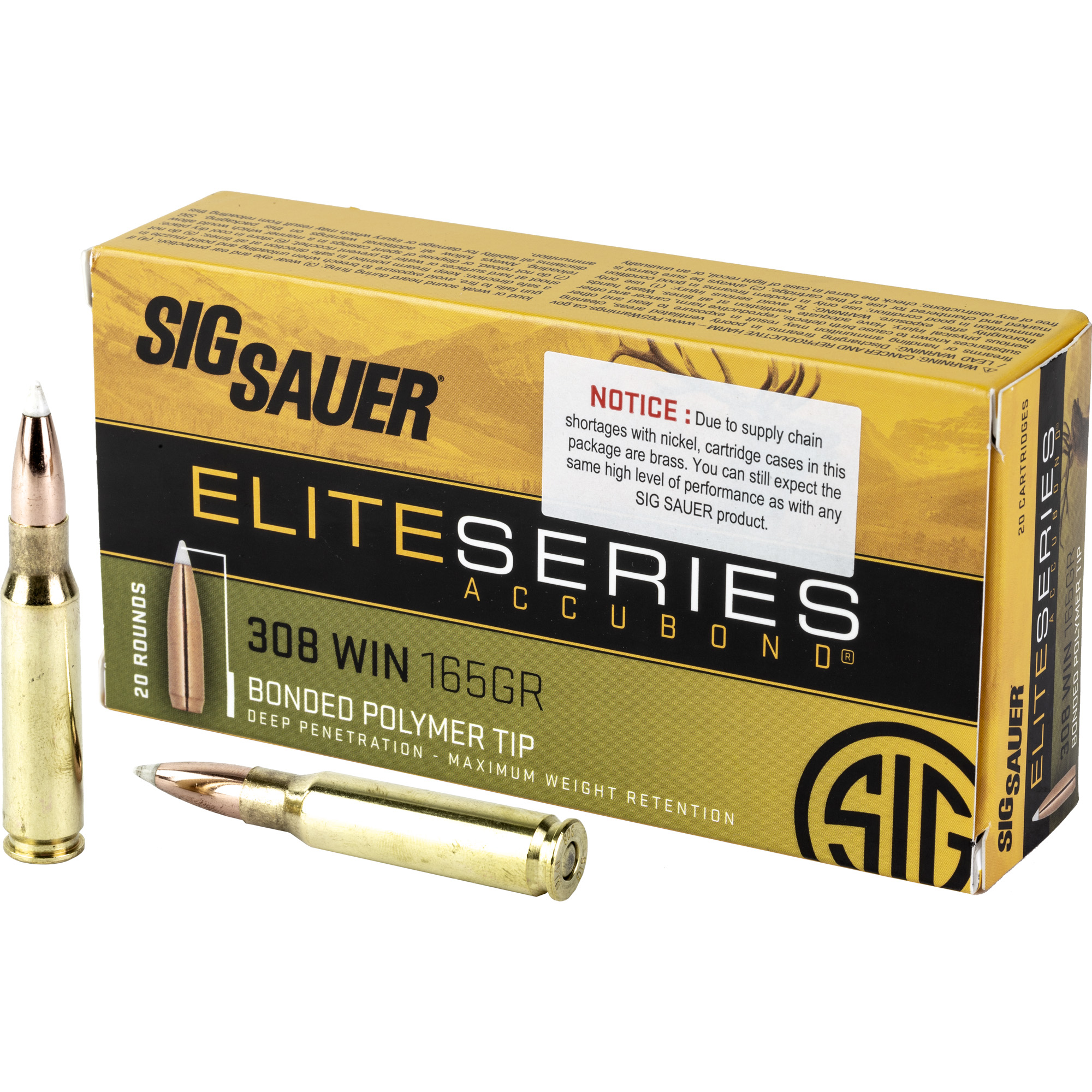 Sig Sauer Elite Performance .308 Win Ammunition, 20 Rounds Ballistic Tip 165Gr - E308AB16520 - Sig Sauer