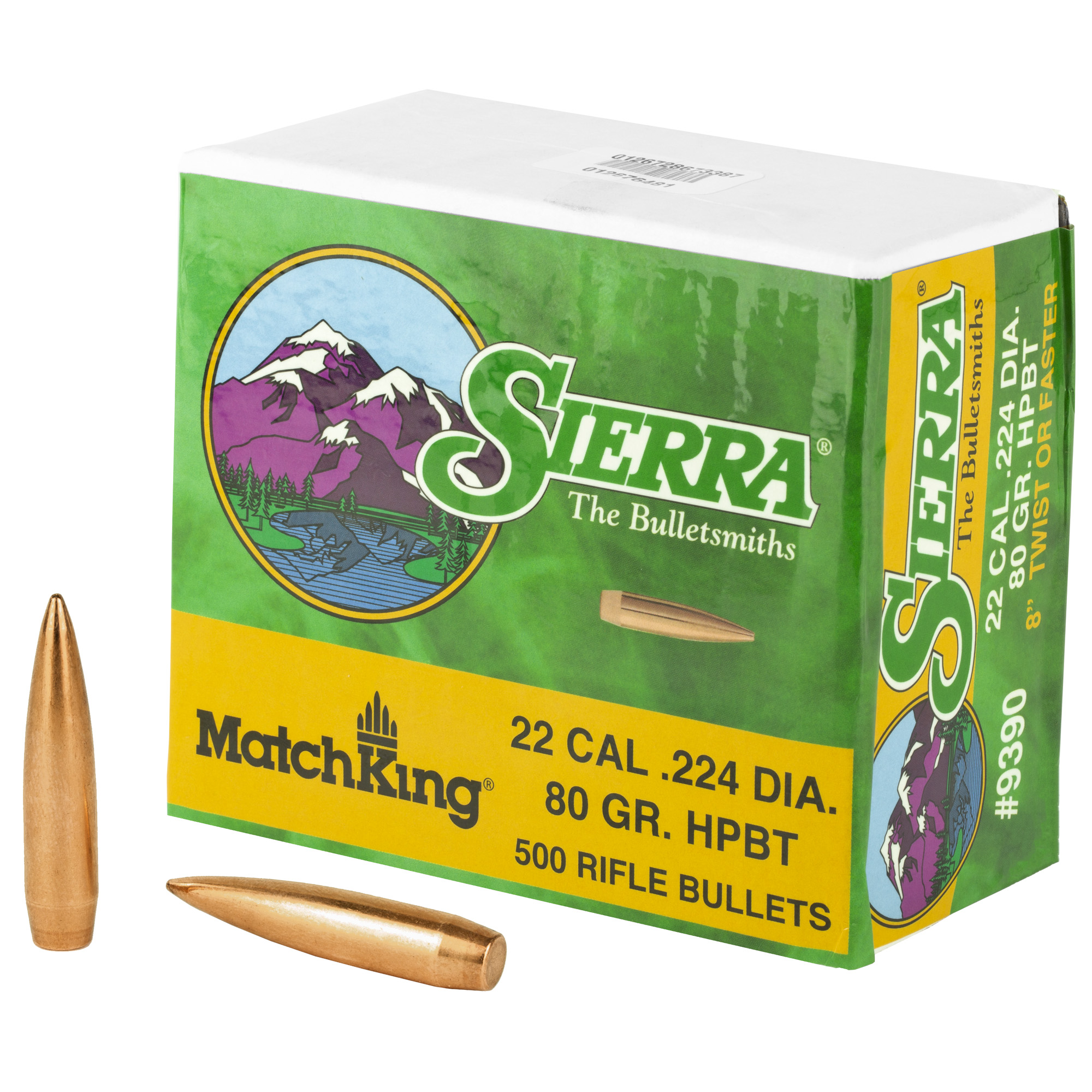 Sierra Bullets MatchKing, .224 Diameter, 22 Caliber, 80 Grain, Hollow Point Boat Tail, 500 Count - Sierra