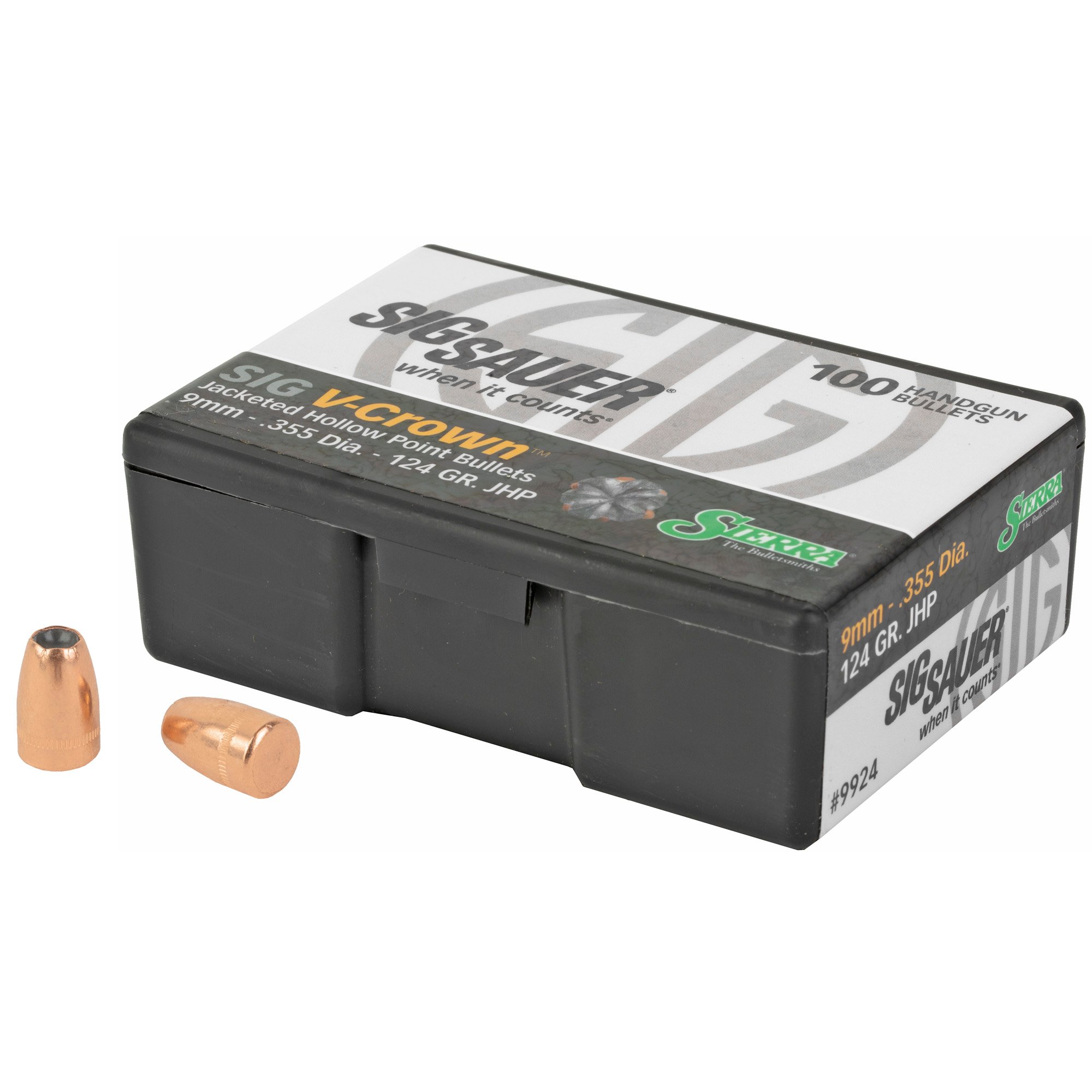 Sierra Bullets V-Crown, .355 Diameter, 9mm, 124 Grain, Jacketed Hollow Point, 100 Count - Sierra