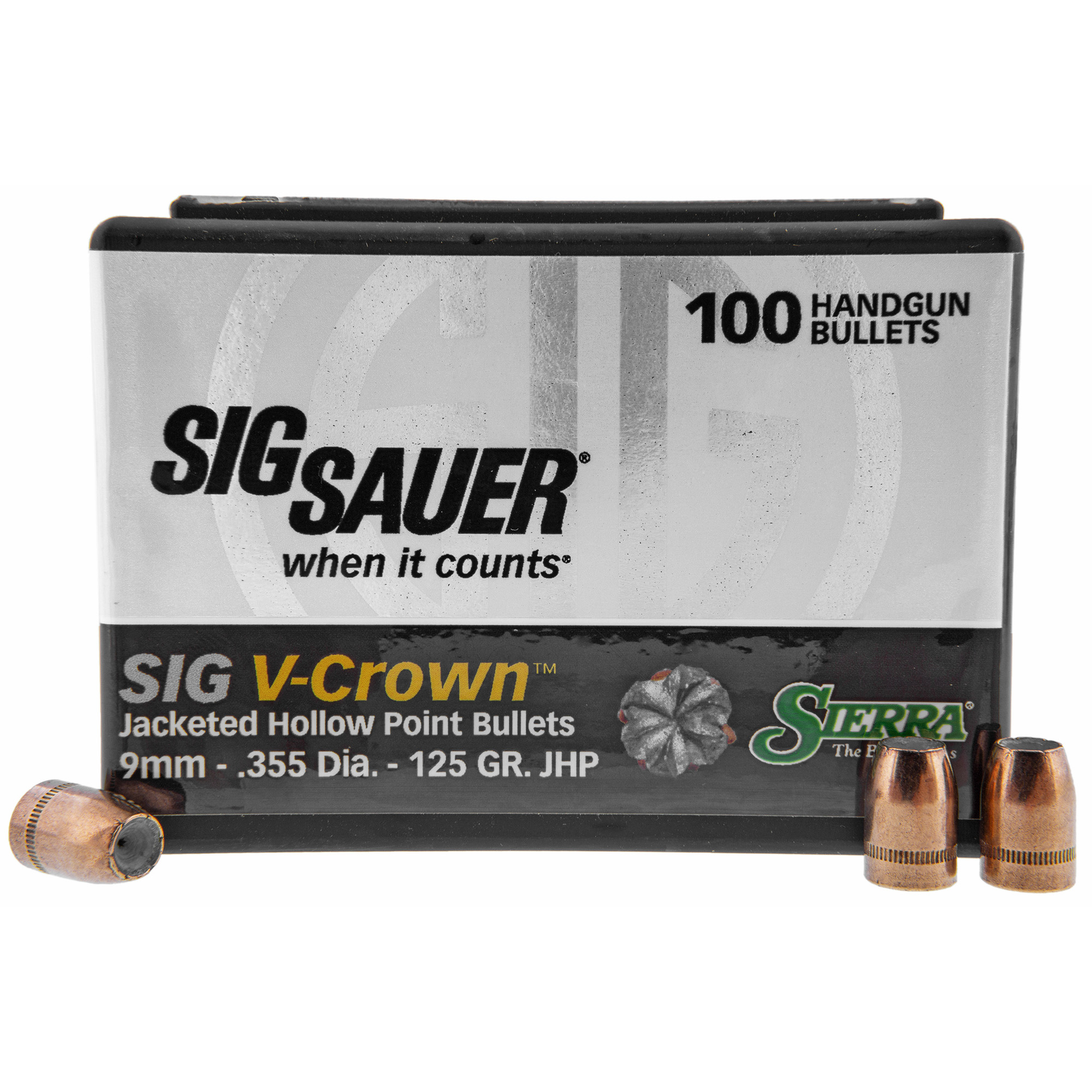 Sierra Bullets V-Crown, .355 Diameter, 9mm, 125 Grain, Jacketed Hollow Point, 100 Count - Sierra