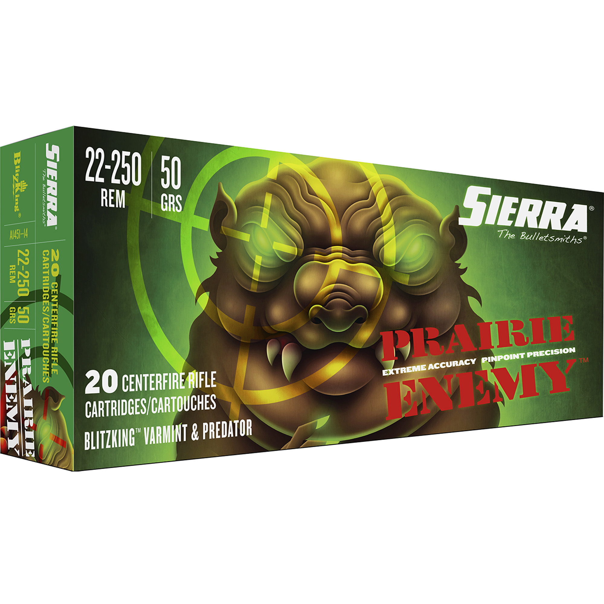 Sierra Prairie Enemy .22-250 Remington Ammunition, 20 Rounds Ballistic Tip 50Gr - A145114 - Sierra