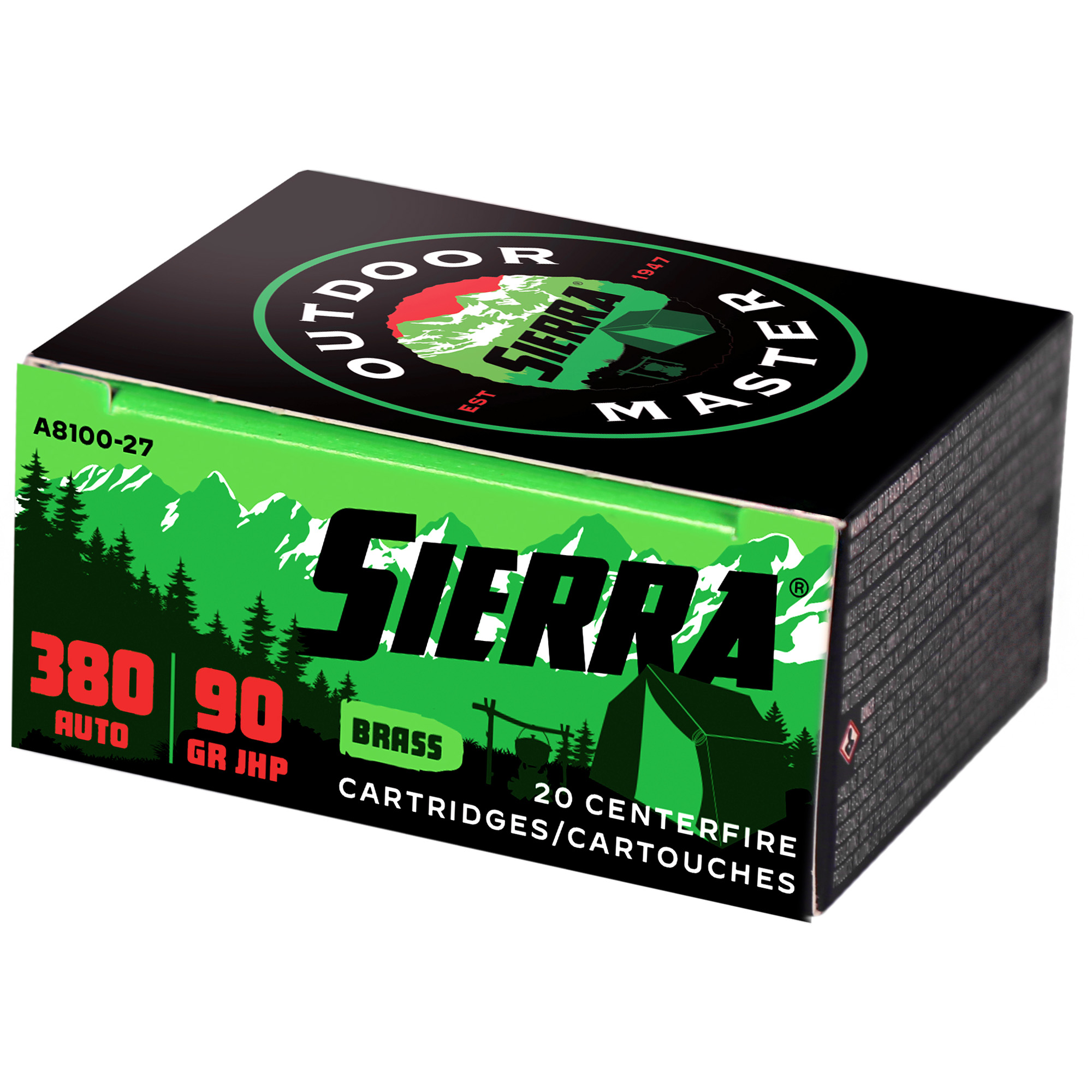 Sierra Outdoor Master .380 ACP Ammunition, 20 Rounds JHP 90Gr - A810027 - Sierra