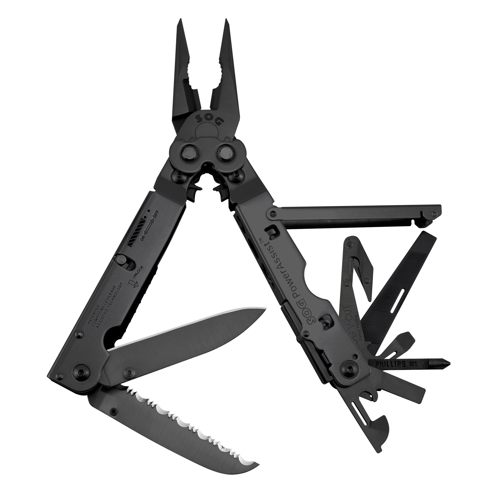 SOG Knives & Tools PowerAssist Tool, 16 Tool Multi-Tool - SOGB66NCP - Sog Knives