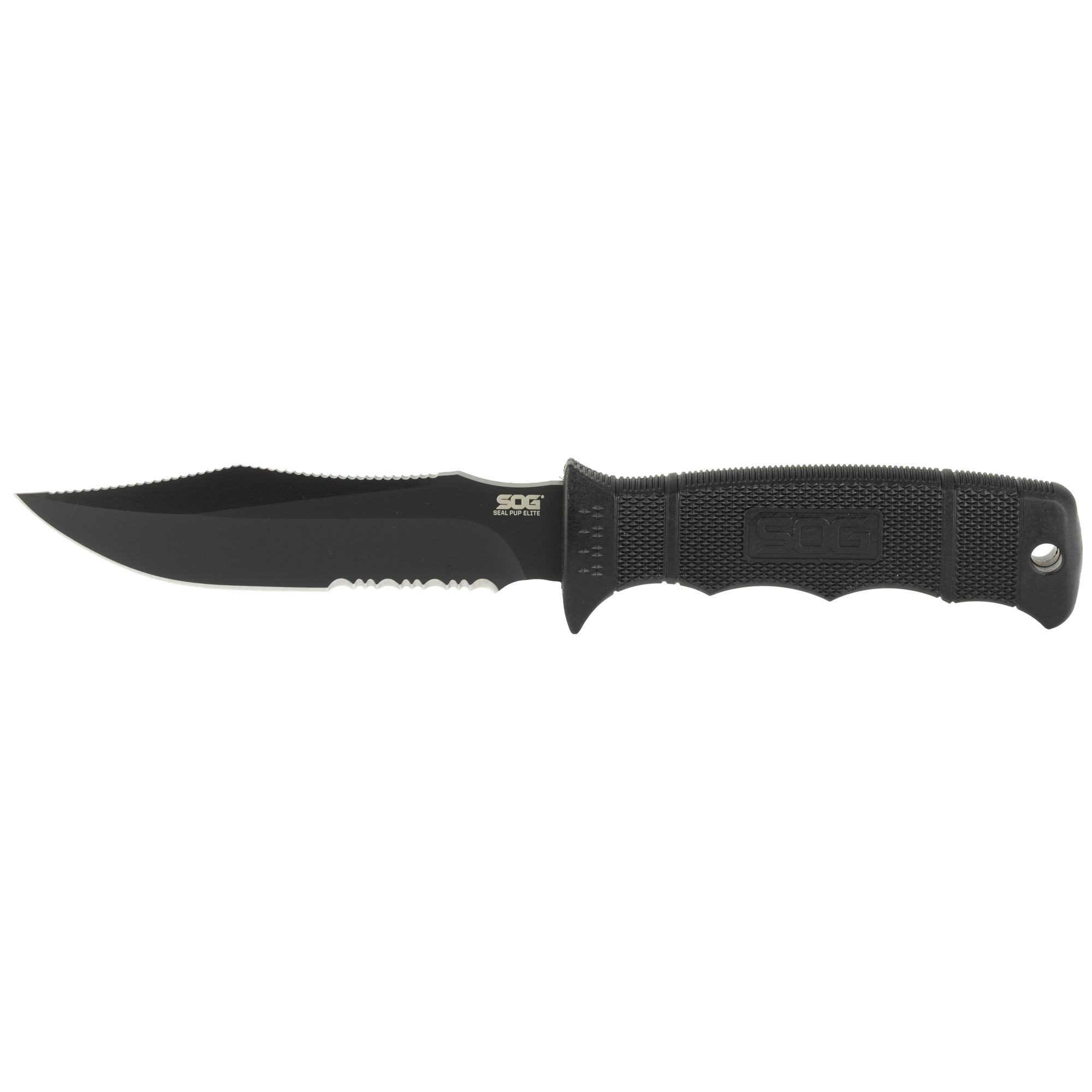 SOG Knives Seal Pup 4.85" Clip Point Fixed Blade Knife, Black - SOGE37TK - Sog Knives