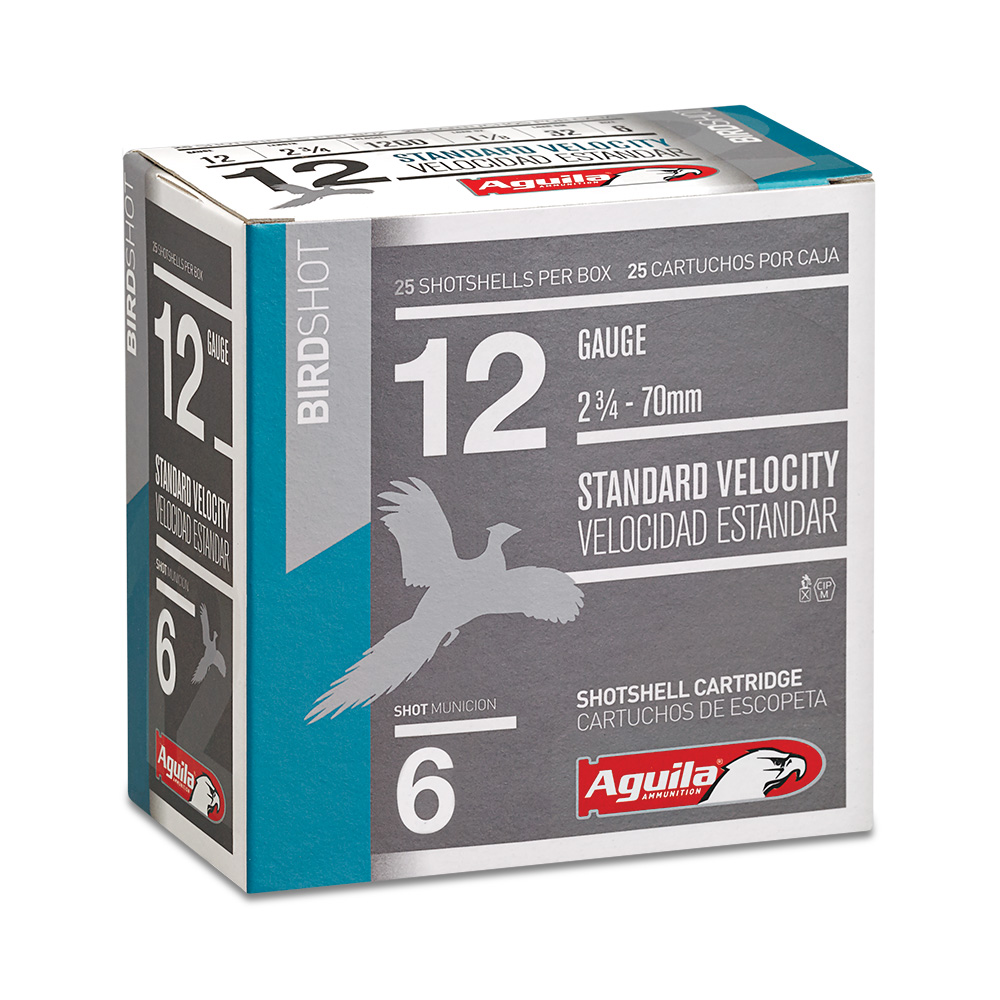 Aguila Field 12 Gauge 2-3/4 inches 6 Shot 1-1/8 oz Standard Velocity Lead Shotshell, Birdshot, 25/Box - 1CHB1216 - Aguila