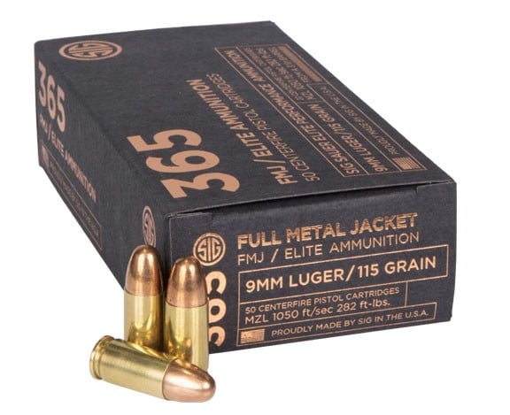 SIG Sauer 365 Elite Ball 9mm Ammo 115 Grain FMJ 50rds - Sig Sauer